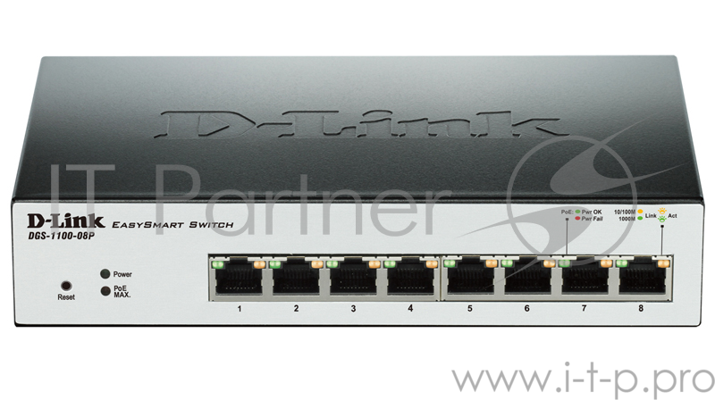 Сетевое оборудование D-Link DGS-1100-08P/A1A/A2A/B1A Настраиваемый компактный коммутатор EasySmart с 8 портами 10/100/1000Base-T с поддержкой PoE