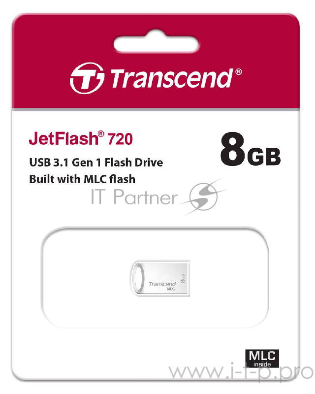 Флеш накопитель 8GB Transcend JetFlash 720S, USB 3.1, MLC, Cеребристый