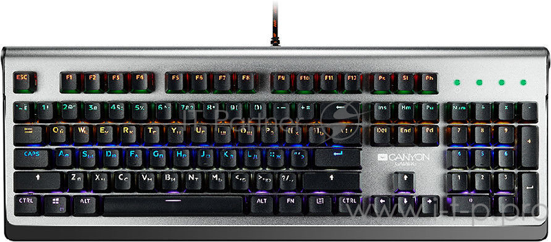 CANYON CND-SKB8-RU {Wired multimedia gaming keyboard with lighting effect, 20pcs rainbow LED & 19pcs RGB light, Numbers 104keys, RU+EN double injectio