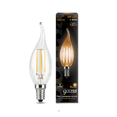 GAUSS 104801105 Светодиодная лампа LED Filament Свеча на ветру E14 5W 420lm 2700K 1/10/50