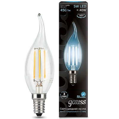 GAUSS 104801205 Светодиодная лампа LED Filament Свеча на ветру E14 5W 450lm 4100K 1/10/50