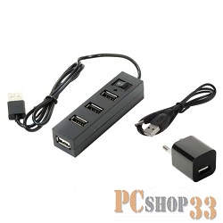 Контроллер ORIENT TA-400PSN, USB 2.0 4 Ports, 3xUSB сверху, 1xUSB с торца, выключатель, c блоком питания-зарядником 1xUSB (5В, 1А) черный