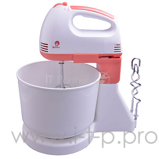 Миксер ВАСИЛИСА ВА-503Н с чашей белый с корал.: 250Вт, чаша 2,5л, 7 скор. режимов (Россия)(8)