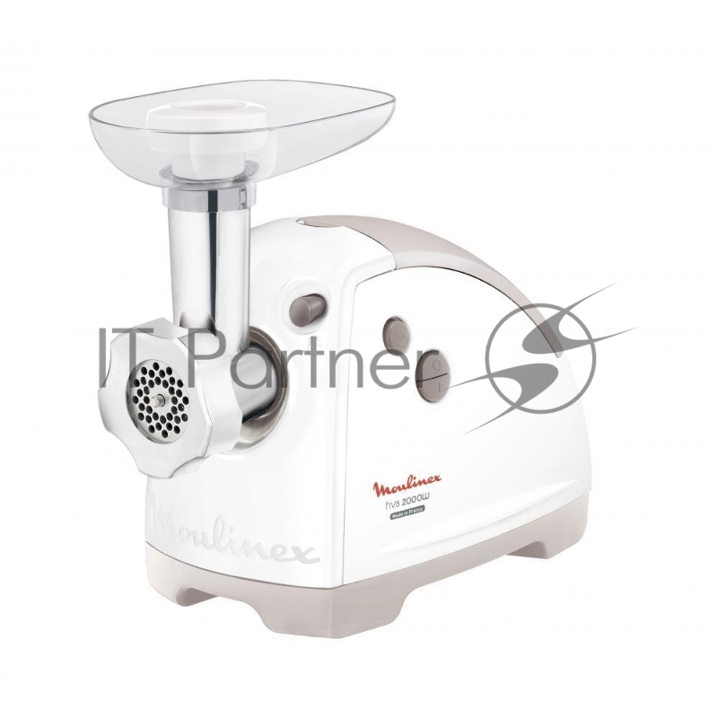 Мясорубка Moulinex, ME 626132 2000Вт/800Вт, 2,6кг/мин, реверс, нерж. сталь/пластик, 2 диска для фарша 4,7 и 8мм, 2 терки, шинковка, насадка для драников, для кеббе, лоток для мяса, цвет белый/серый.