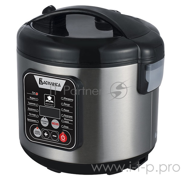 Мультиварка ВАСИЛИСА ВА-6001 Номинальная мощность 900 Вт. Объем чаши 5 л. Макс. температура приготовления 160°С. Регулируемое время приготовления 5минут - 12ч. Корпус из нерж. стали. Съемная кастрюля с антипригарным покрытием. Съемный контейнер для с