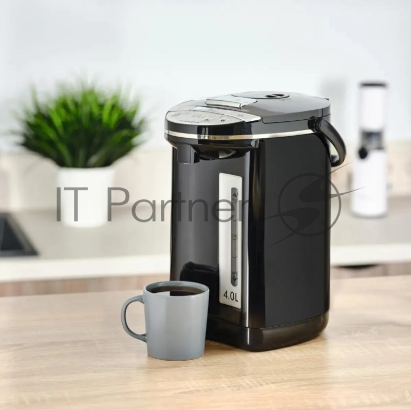 Термочайник Scarlett, SC-ET10D15 черный 750Вт, 4л, корпус и колба нерж, блокировка вкл без воды, двойные стенки, съемная крышка, ступенчатый терморегулятор 3 режима 70-100С, поддержание тепла, индикатор уровня воды, блокировка розлива воды