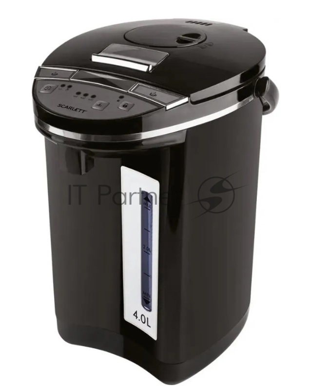 Термочайник Scarlett, SC-ET10D15 черный 750Вт, 4л, корпус и колба нерж, блокировка вкл без воды, двойные стенки, съемная крышка, ступенчатый терморегулятор 3 режима 70-100С, поддержание тепла, индикатор уровня воды, блокировка розлива воды