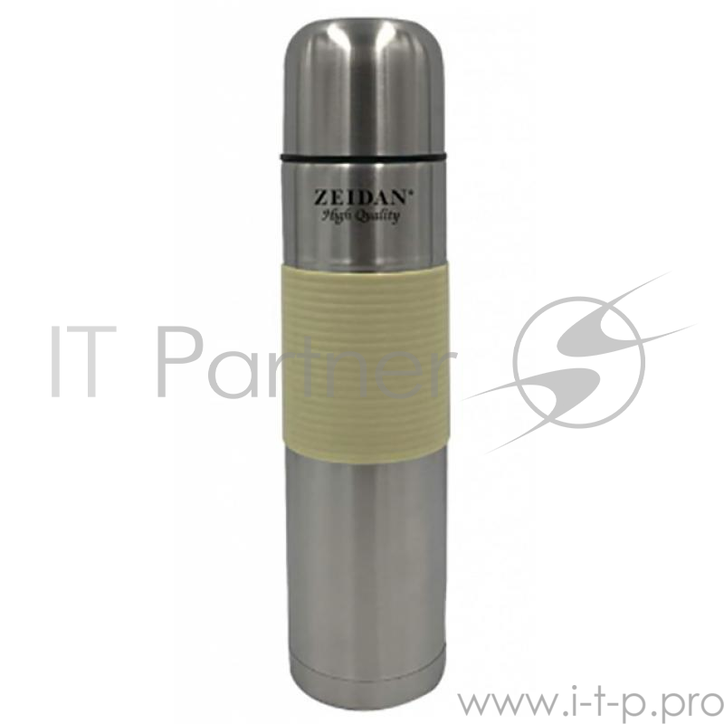 Термос ZEIDAN, Z-9050, узкое горло 1,0л Термос, 1л, нерж. сталь, вакуумная технология, открытие пробки одним нажатием, корпус с цветной прорезиненной вставкой), подарочная упаковка.