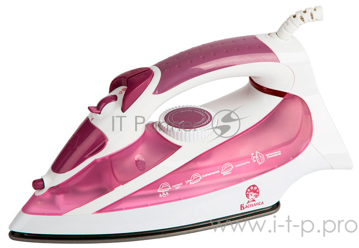 Утюг ВАСИЛИСА У3-2000 белый с сиреневым (Мощность 2000Вт. Тефлоновое покрытие подошвы. Индикатор нагрева утюга. Терморегулятор. 3 режима: сухое глажение, отпаривание, разбрызгивание воды. Возмож-ть регулировки степени отпаривания /вертикального отпар