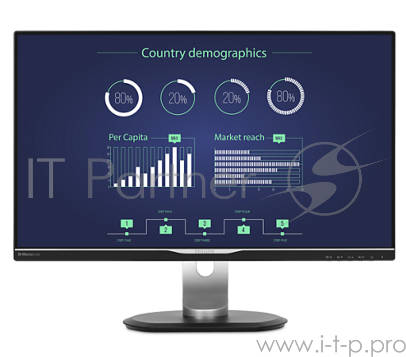Монитор Philips 25 258B6QUEB/00 Silver-Black с поворотом экрана (USB-Монитор, IPS, LED, 2560x1440,