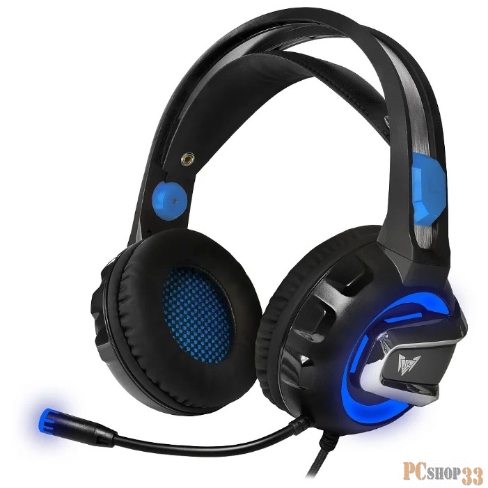 CROWN CMGH-3001 Black&blue (Подключение jack 3.5мм 4pin + адаптер 2*jack spk+mic + USB для подсветки,Частотныи? диапазон: 20Гц-20,000 Гц ,Кабель 3.2м