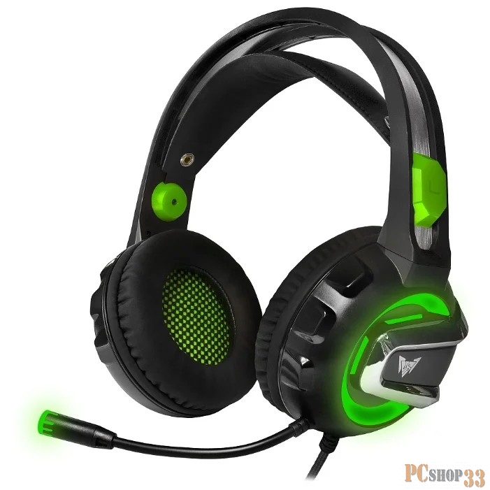 CROWN CMGH-3002 Black&green (Подключение jack 3.5мм 4pin + адаптер 2*jack spk+mic + USB для подсветки,Частотныи? диапазон: 20Гц-20,000 Гц ,Кабель 3.2м