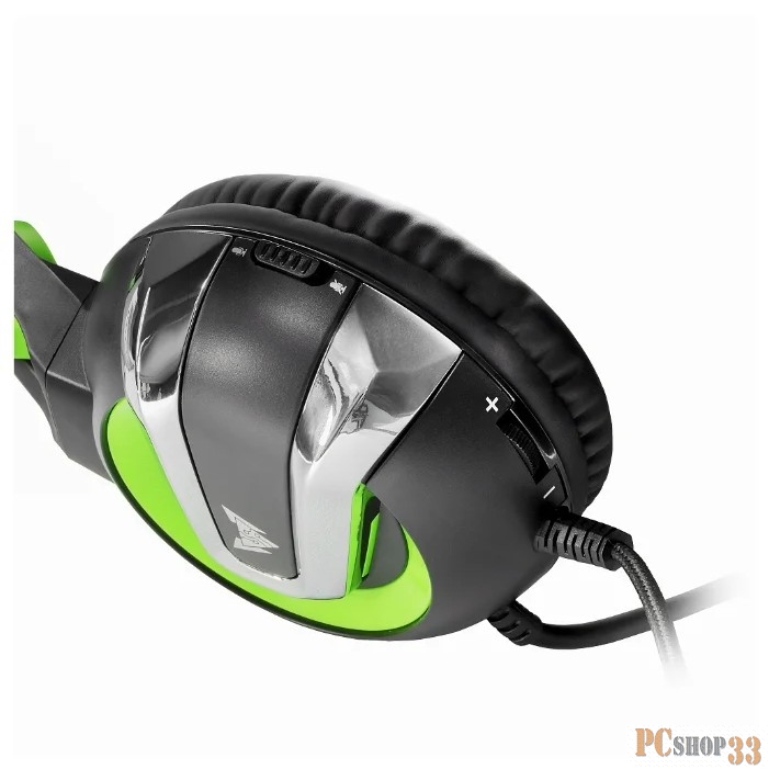 CROWN CMGH-3002 Black&green (Подключение jack 3.5мм 4pin + адаптер 2*jack spk+mic + USB для подсветки,Частотныи? диапазон: 20Гц-20,000 Гц ,Кабель 3.2м