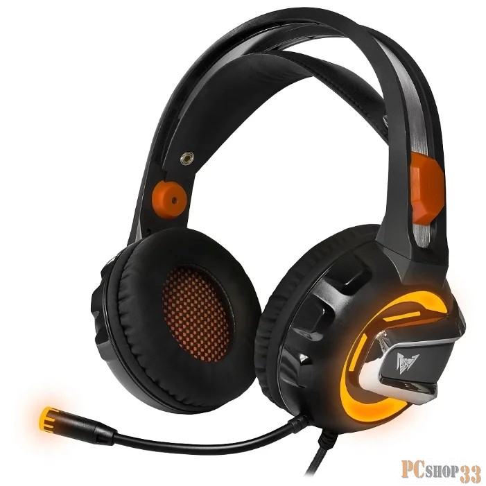 CROWN CMGH-3003 Black&orange (Подключение jack 3.5мм 4pin + адаптер 2*jack spk+mic + USB для подсветки,Частотныи? диапазон: 20Гц-20,000 Гц ,Кабель 3.2