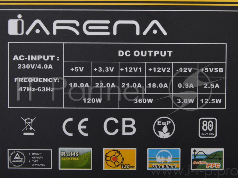 Блок питания Chieftec 450W OEM GPA-450S8 {ATX-12V V.2.3 PSU with 12 cm fan, Active PFC, ficiency >80% 230V only}