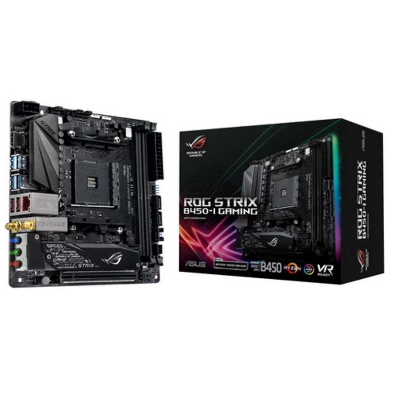 Материнская плата ROG STRIX B450-I GAMING материнская плата форм-фактора mini-ITX сокет AM4 чипсет AMD B450 2 слота DDR4 DIMM, 2133-3600 МГц разъемы SATA: 6 Гбит/с - 4 Wi-Fi 802.11ac, Bluetooth, RTL {6}