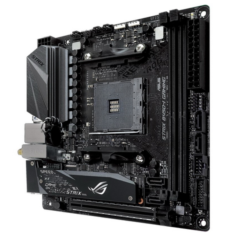 Материнская плата ROG STRIX B450-I GAMING материнская плата форм-фактора mini-ITX сокет AM4 чипсет AMD B450 2 слота DDR4 DIMM, 2133-3600 МГц разъемы SATA: 6 Гбит/с - 4 Wi-Fi 802.11ac, Bluetooth, RTL {6}