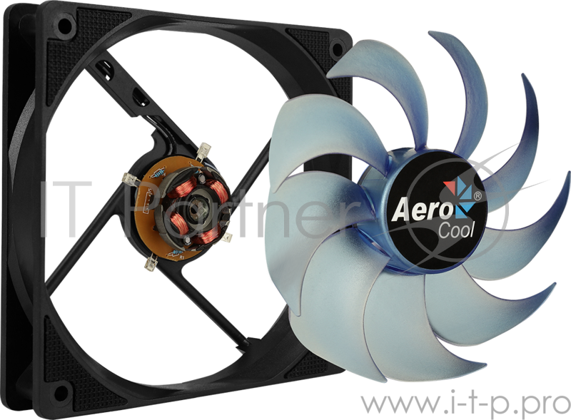Вентилятор Aerocool Motion 12 Plus Blue , 120x120x25мм, синяя подсветка, 1200 об/мин, Molex 4-pin + 3-pin, 29.8 CFM, 22.1 дБА, съемная крыльчатка, гид