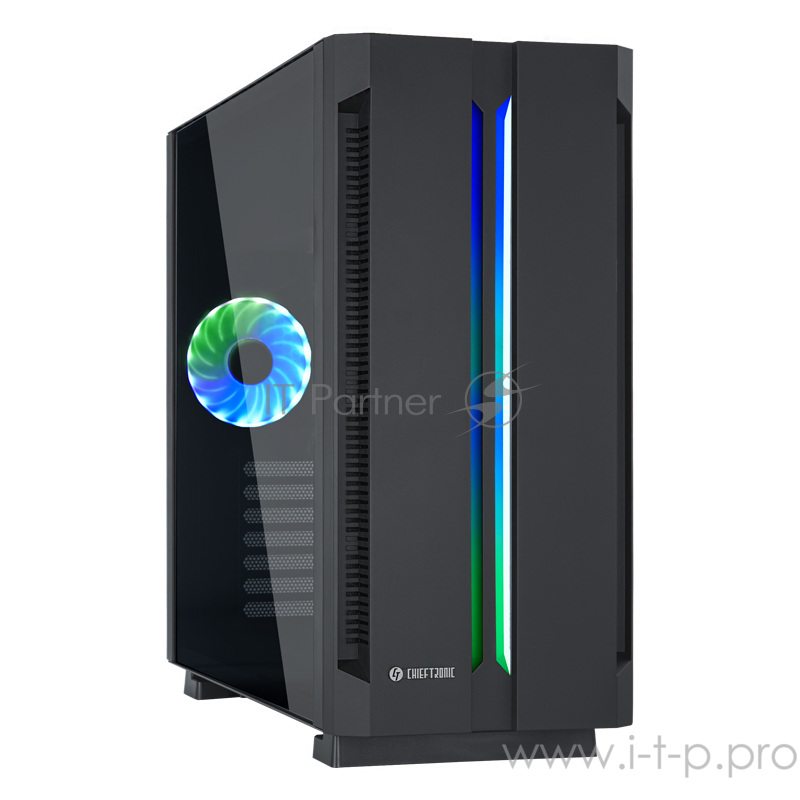 Корпус CHIEFTEC CHIEFTRONIC G1 GR-01B-OP без БП, боковое окно из закаленного стекла, 2xARGB LED STRIPS спереди, 1xARGB LED 120мм ветилятор сзади, Пульт управления RGB, черный, ATX