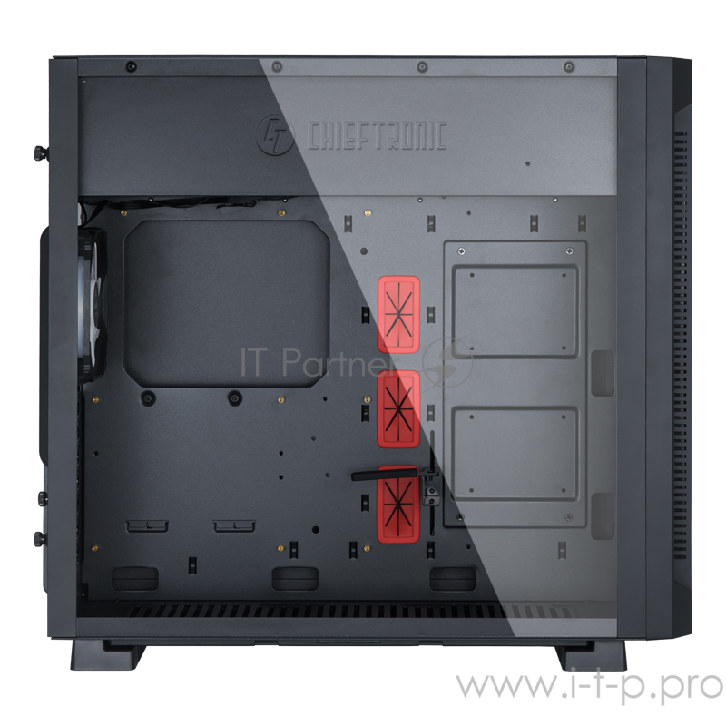 Корпус CHIEFTEC CHIEFTRONIC G1 GR-01B-OP без БП, боковое окно из закаленного стекла, 2xARGB LED STRIPS спереди, 1xARGB LED 120мм ветилятор сзади, Пульт управления RGB, черный, ATX