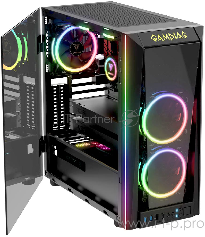 Игровой корпус Gamdias TALOS M1A чёрный (ATX, закаленное стекло, RGB fan 2x120 мм, 2xUSB 3.0, 2xUSB 2.0, HD Audio)