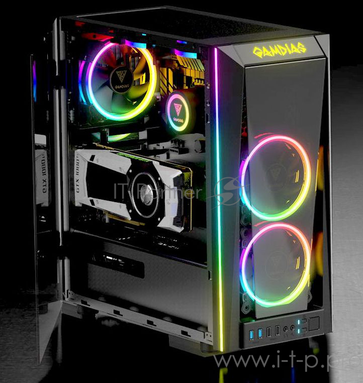 Игровой корпус Gamdias TALOS M1A чёрный (ATX, закаленное стекло, RGB fan 2x120 мм, 2xUSB 3.0, 2xUSB 2.0, HD Audio)