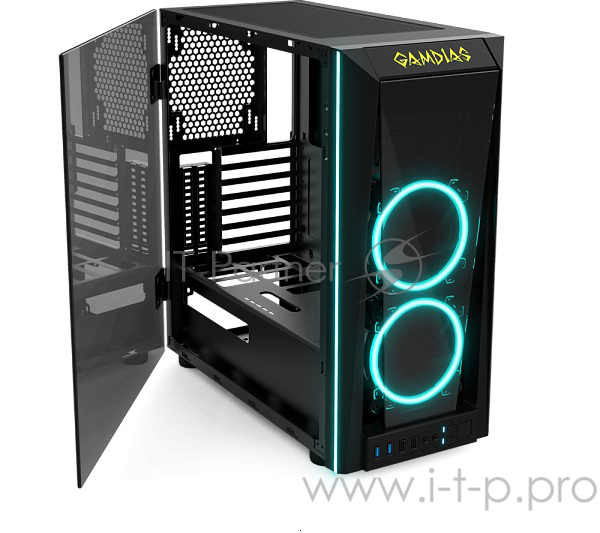 Игровой корпус Gamdias TALOS M1A чёрный (ATX, закаленное стекло, RGB fan 2x120 мм, 2xUSB 3.0, 2xUSB 2.0, HD Audio)