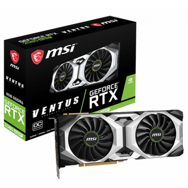 Видеокарта MSI PCI-E RTX 2080 SUPER VENTUS OC nVidia GeForce RTX 2080SUPER 8192Mb 256bit GDDR6 1830/15500/HDMIx1/DPx3/HDCP Ret