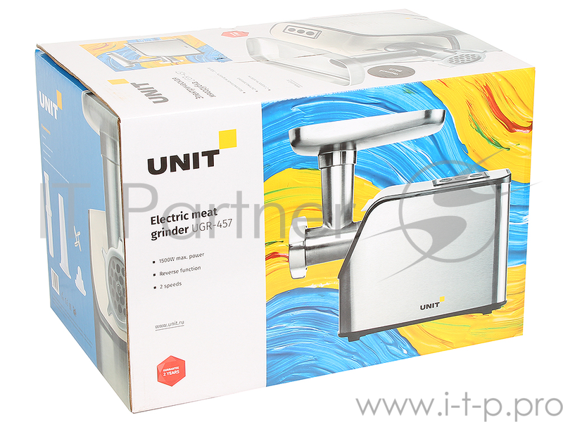 Мясорубка Электрическая UNIT UGR-457, Цвет - Черный, 1500Вт, 2 Скорости + Реверс