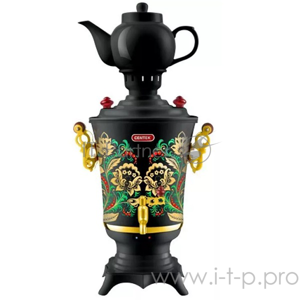 Самовар Centek СТ-0093 (черн хохлома), 4.0л, 2300Вт, поддерж.t + LED индикатор, керам зав