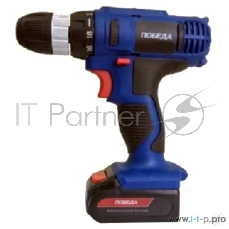 Дрель, Шуруповерт ПОБЕДА ДА-18/2 Ли Дрель-шуруповерт аккумуляторная 180201636 { 18В 38 нм быстрая зарядка 2 батареи кейс }