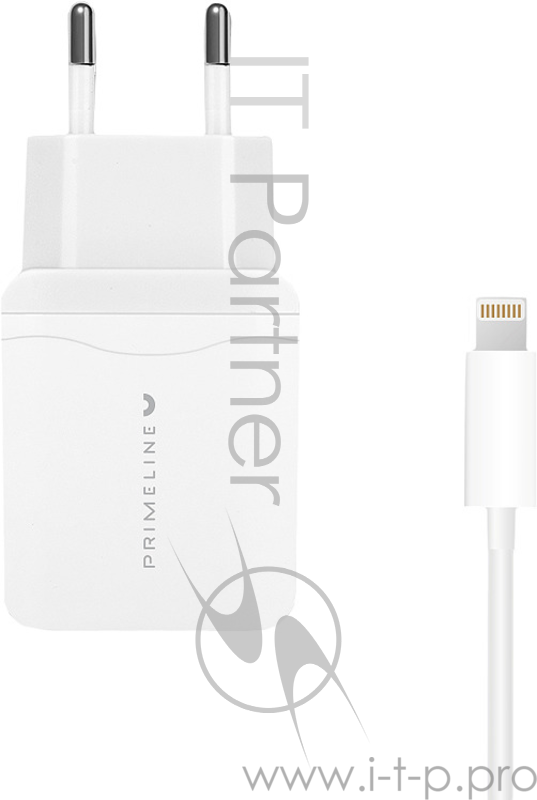 Сетевое зарядное устройство Prime Line 1USB 1A + кабель Apple lightning 8-pin, 1.2 м., белый