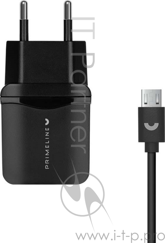 Сетевое зарядное устройство Prime Line 2USB 2.4A + кабель microUSB, 1.2 м., черный