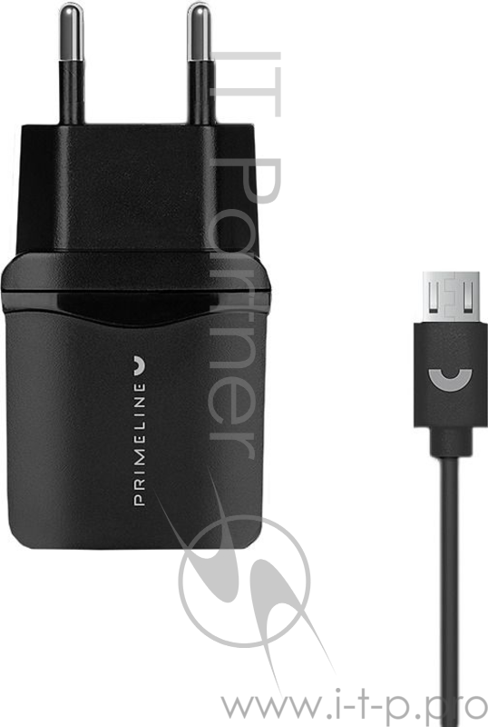 Сетевое зарядное устройство Prime Line 1USB 1A + кабель microUSB, 1.2 м., черный