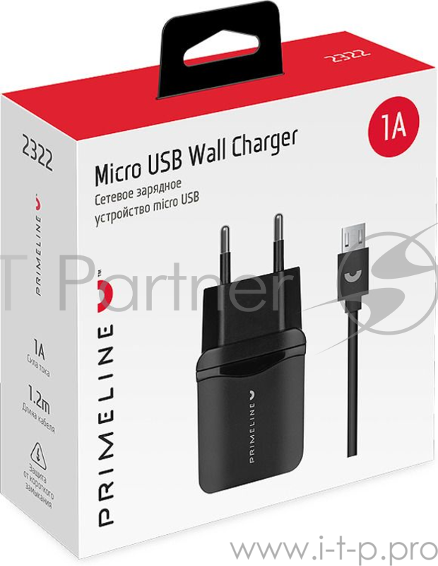 Сетевое зарядное устройство Prime Line 1USB 1A + кабель microUSB, 1.2 м., черный