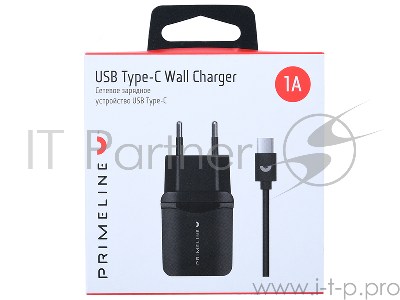 Сетевое зарядное устройство Prime Line 1USB 1A + кабель Type-C, 1.2 м., черный