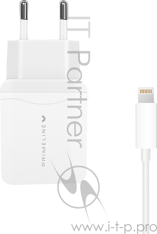 Сетевое зарядное устройство Prime Line 2USB 2.4A + кабель Apple lightning 8-pin, 1.2 м., белый