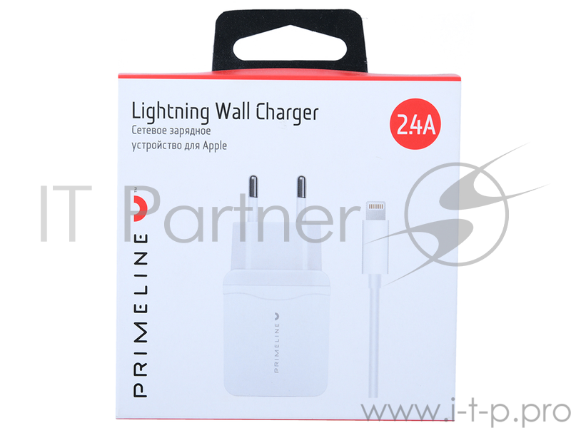 Сетевое зарядное устройство Prime Line 2USB 2.4A + кабель Apple lightning 8-pin, 1.2 м., белый