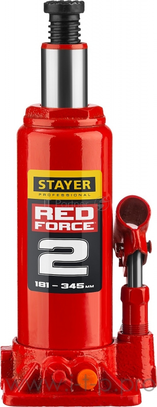 Домкрат STAYER 43160-2-K_z01 гидравлический бутылочный red force 2т 181-345мм в кейсе