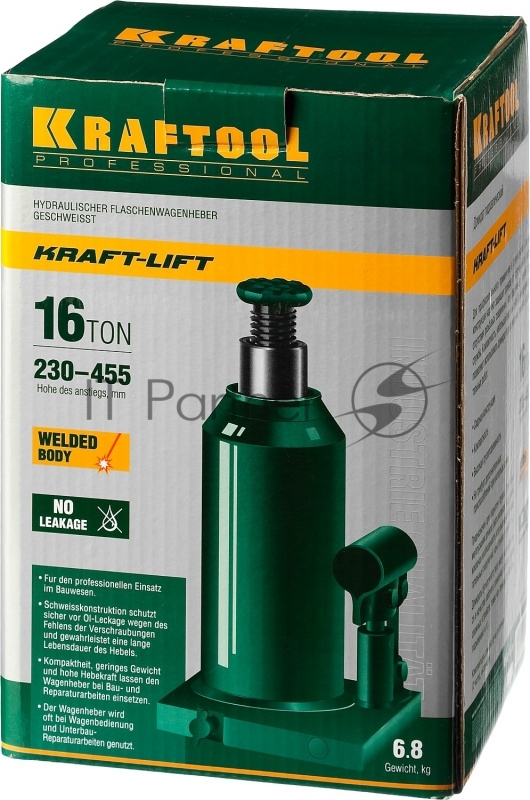 Домкрат KRAFTOOL 43462-16_z01 гидравлический бутылочный kraft-lift сварной 16т 230-455мм