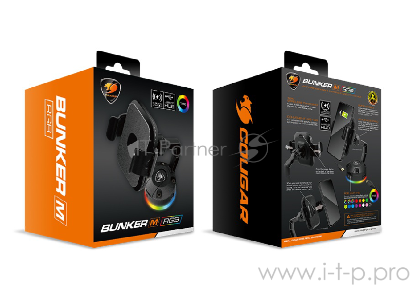 Подставка для смартфона Cougar Bunker M с беспроводной зарядкой (RGB подсветка, 2 x USB, QI)