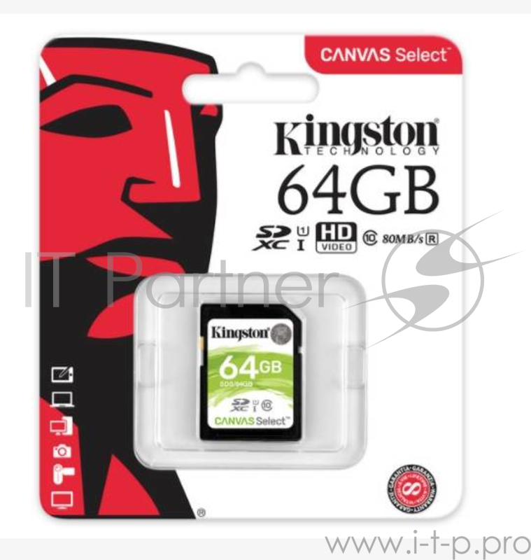 Карта памяти SecureDigital 64Gb Kingston SDS/64GB {SDXC Class 10, UHS-I}