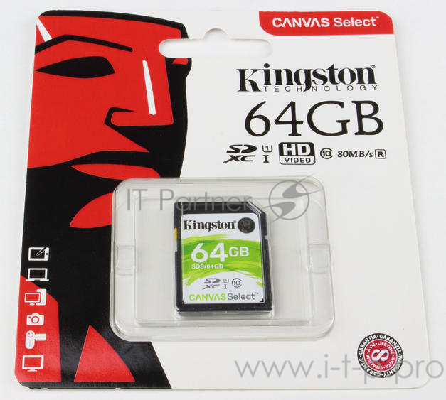 Карта памяти SecureDigital 64Gb Kingston SDS/64GB {SDXC Class 10, UHS-I}
