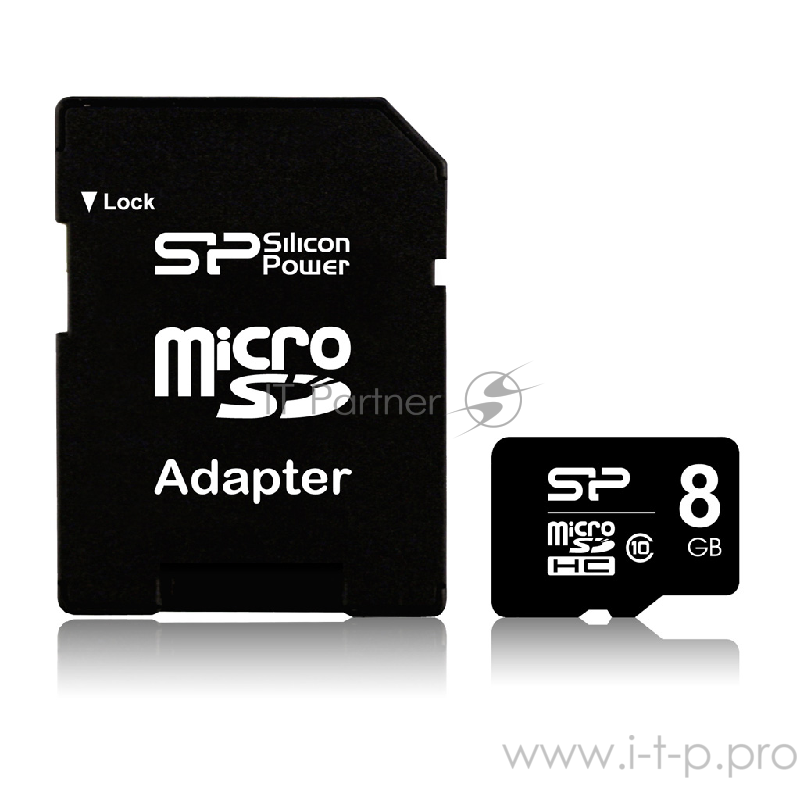 Карта памяти Micro SecureDigital 8Gb Silicon Power SP008GBSTH010V10-SP {MicroSDHC Class 10, SD adapter}