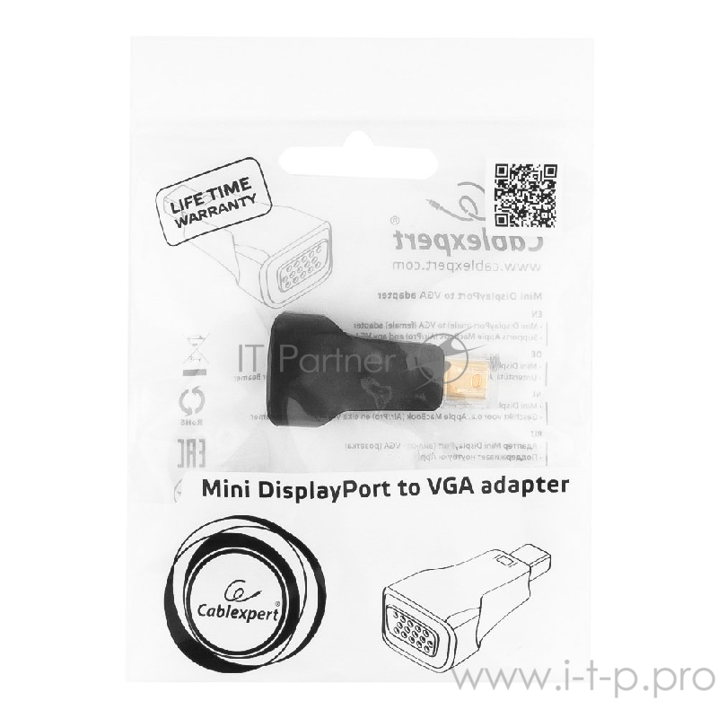 Переходник Cablexpert Переходник miniDisplayPort - VGA A-mDPM-VGAF-01, 20M/15F, черный, пакет