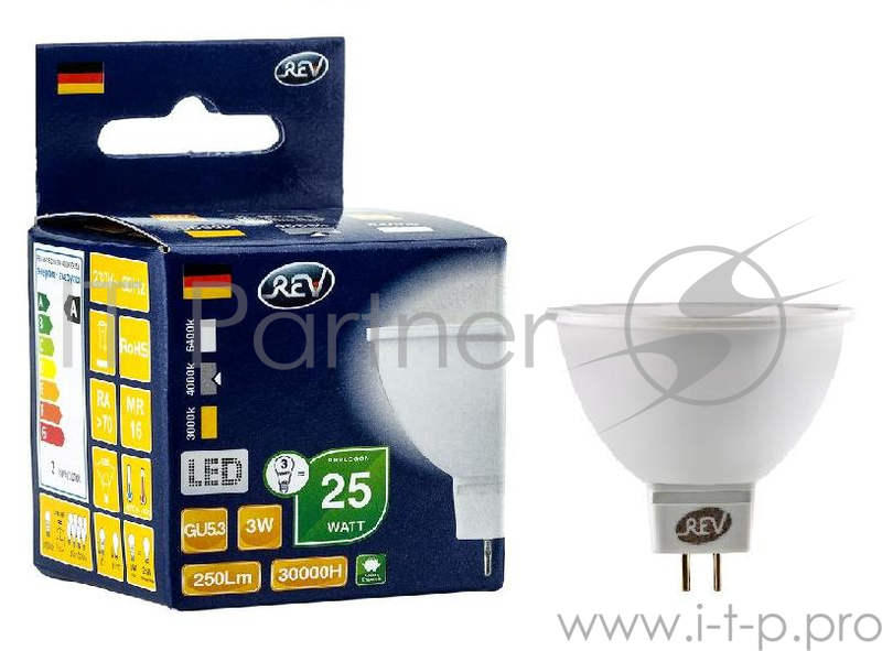 Лампа светодиодная REV RITTER 32321 1 MR16 GU5.3 3W 4000K