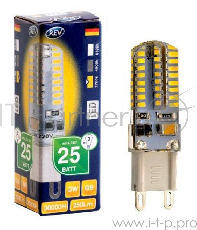 Лампа светодиодная REV RITTER 32367 9 3Вт G9 250лм 2700К теплый свет