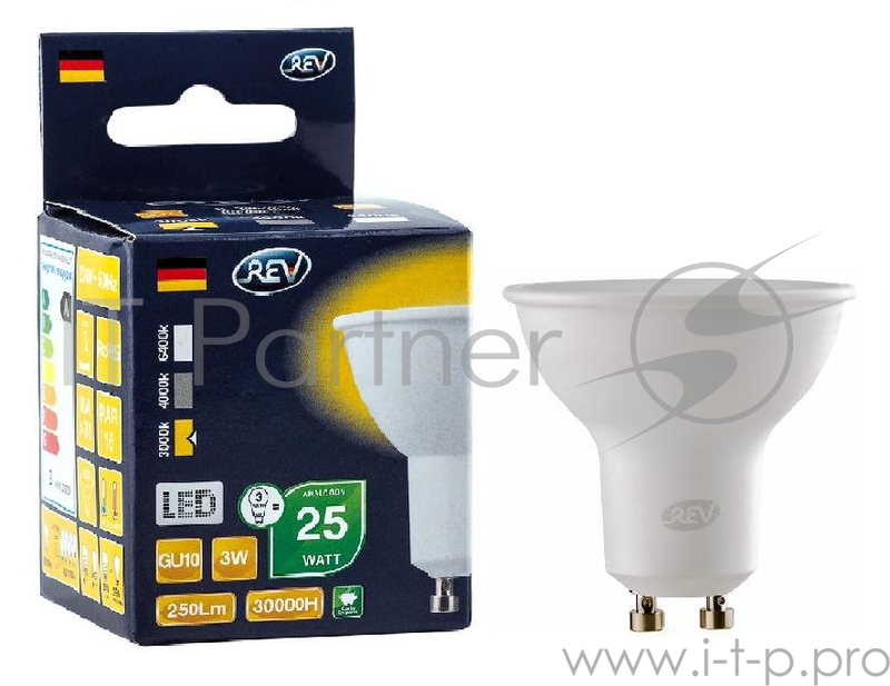 Лампа светодиодная REV RITTER 32326 6 PAR16 GU10 3W 3000K (1/25)