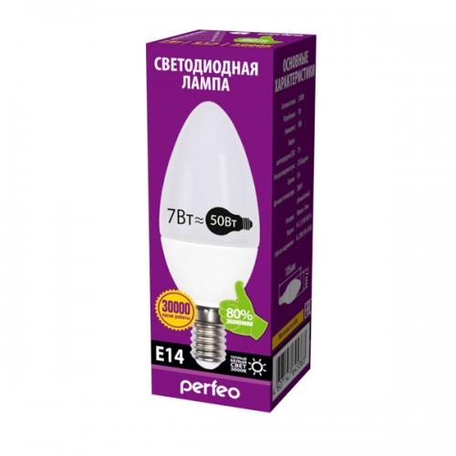 Светодиодные лампы (LED) Perfeo светодиодная (LED) лампа PF-C37 7W свеча 3000K E14 PF-C37/7W/3K/E14