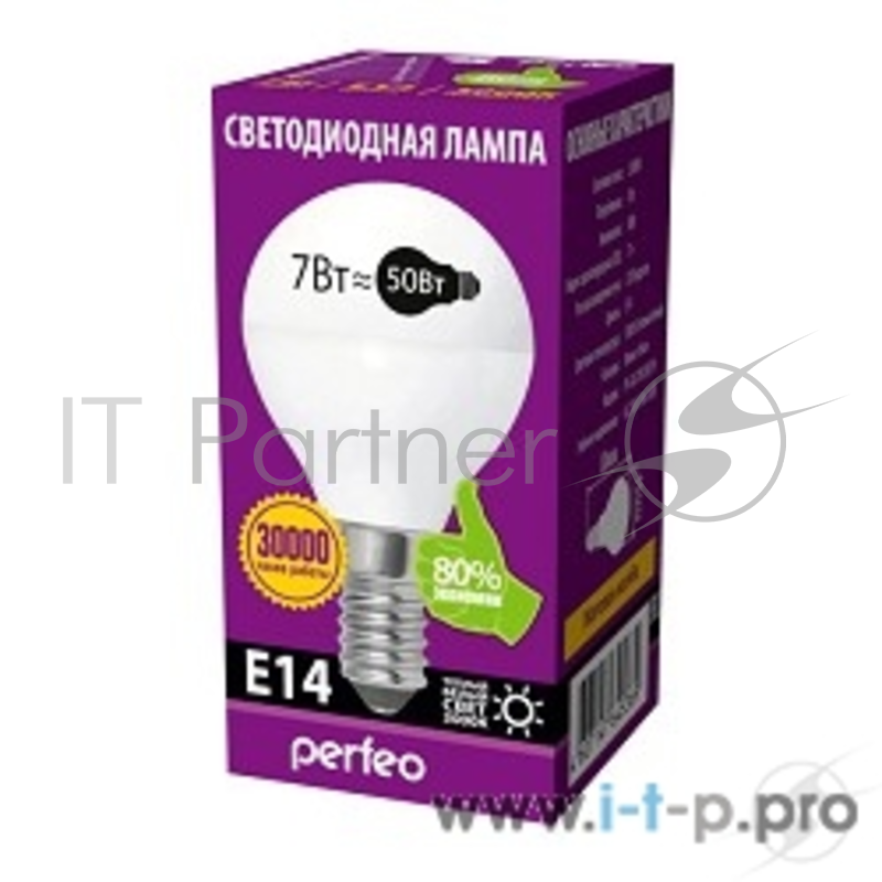 Светодиодные лампы (LED) Perfeo светодиодная (LED) лампа PF-G45 7W шар 3000K E14 PF-G45/7W/3K/E14